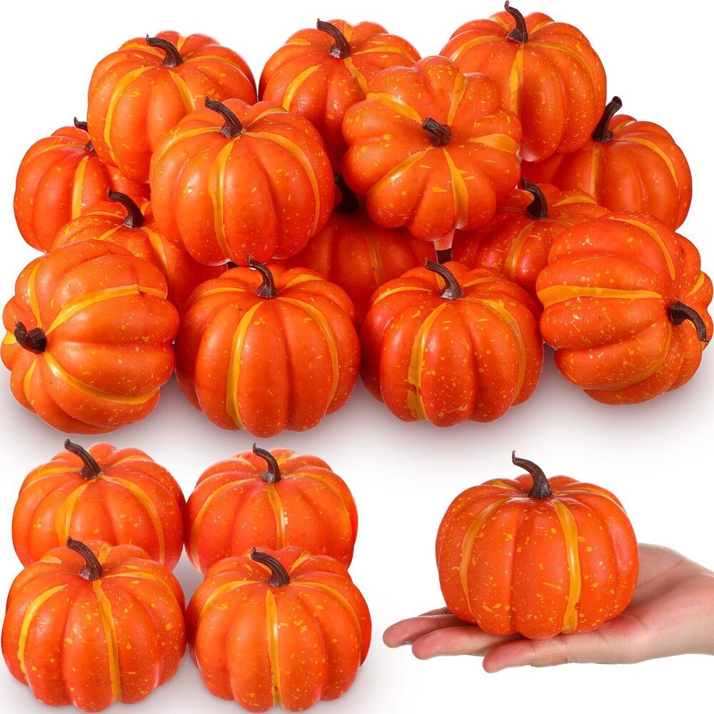 1408 24 Pack 4 Inch Fall Harvest Orange Artificial Pumpkins Crafts Rustic